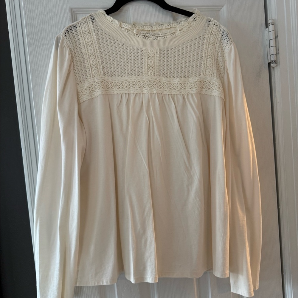 LOFT Ivory Lace Detail Blouse